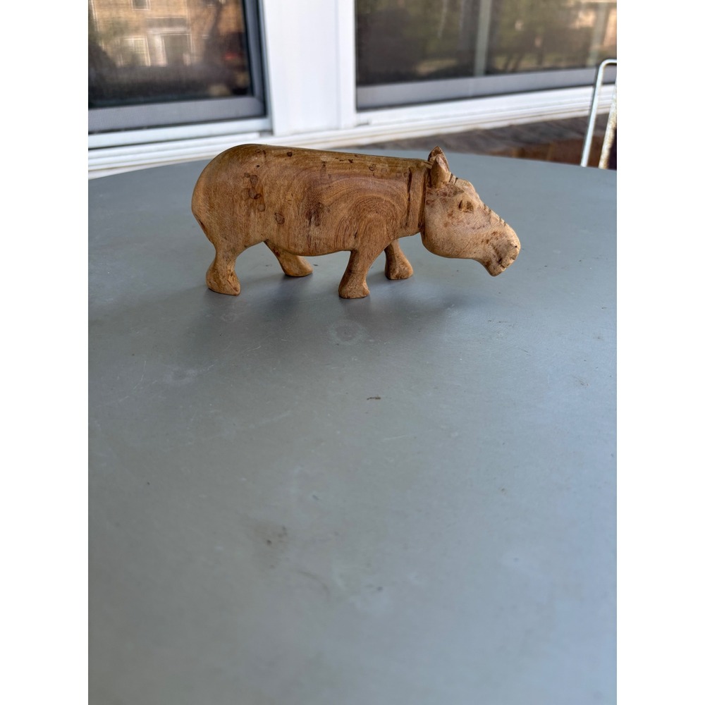 Vintage Hand Carved Wooden Hippo Figurine Made in Kenya Safari Decor Sculpture